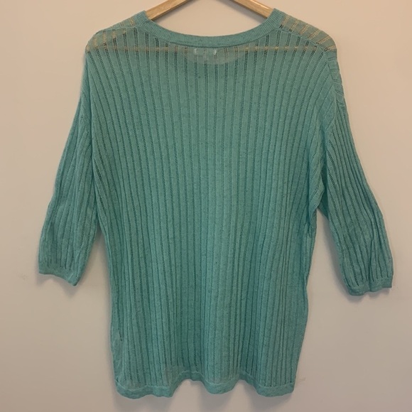 ARITZIA WILFRED linen blend lightweight sweater 3/4 sleeves aqua colour large - Picture 4 of 10